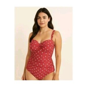 Niptuck Swim Pin-Up Burlesque One-piece Swimsuit Red White Polka Dot Sz 6 EUC